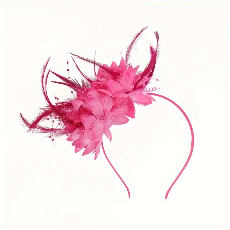 Opaska z kwiatami z piór Stylowe akcesoria do włosów na imprezę Halloween, tiara dla nowożeńców i kapelusz z fascynatorem dla kobiet Akcesoria do włosów kwiatowe