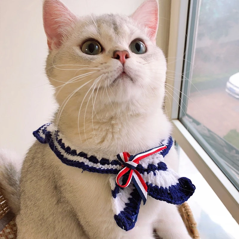 Sailor Fake Collar Hand Knitted Pet Accessories Cat Bow Tie Collar Cat Collar Cape