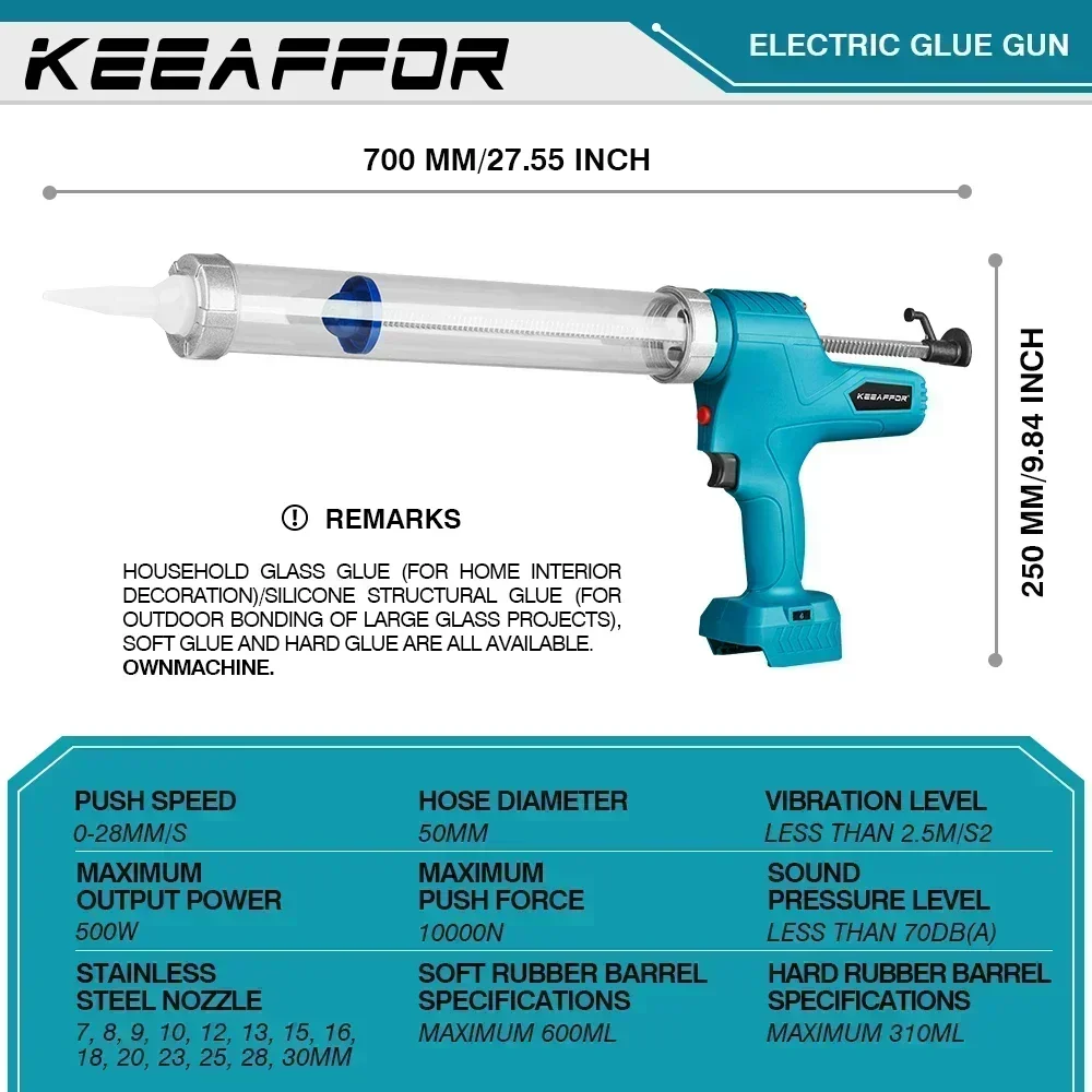 KEEAFFOR 10000N Electric Caulking Gun Cordless Electric Glue Gun Power Tool Adhesive Glue Sealant Tool For Makita 18v Battery