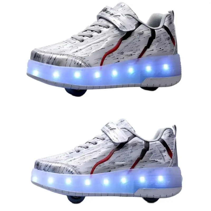 

Girls Kids Roller Skates Skating Shoes Sliding Sneakers Outdoor Gym Sports Skate Shoes USB Led Light 2 Wheels Convertible Gift