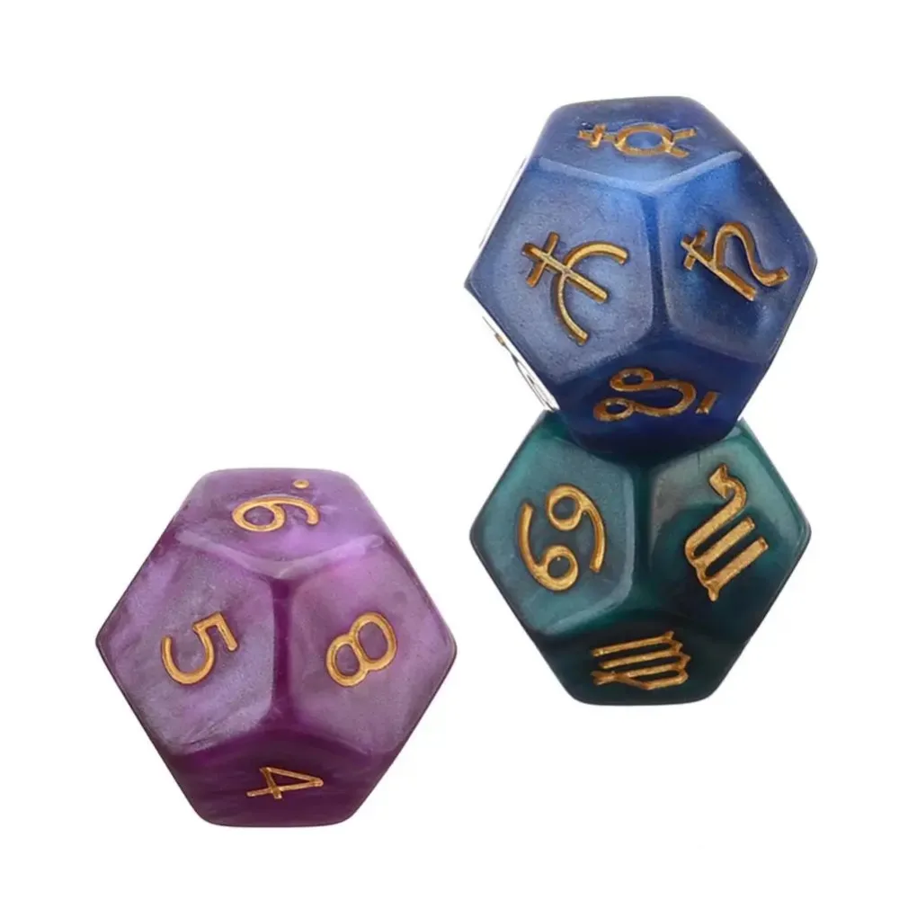 3PCS 12-Sided Dice Astrology Tarot Card Multifaceted Constellation Dice Leisure and Entertainment Toys for Party Game Board Game