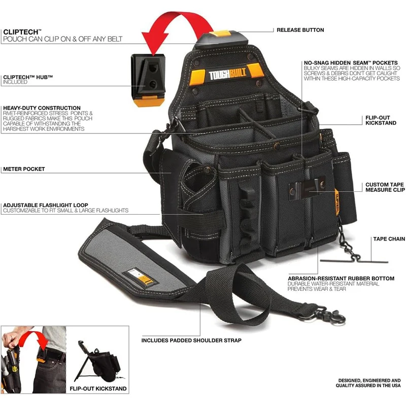 TOUGHBUILT TB-CT-104 حقيبة كهربائي رئيسي حزام كتف عالي السعة بناء قوي 25 جيوب حقيبة كهربائي
