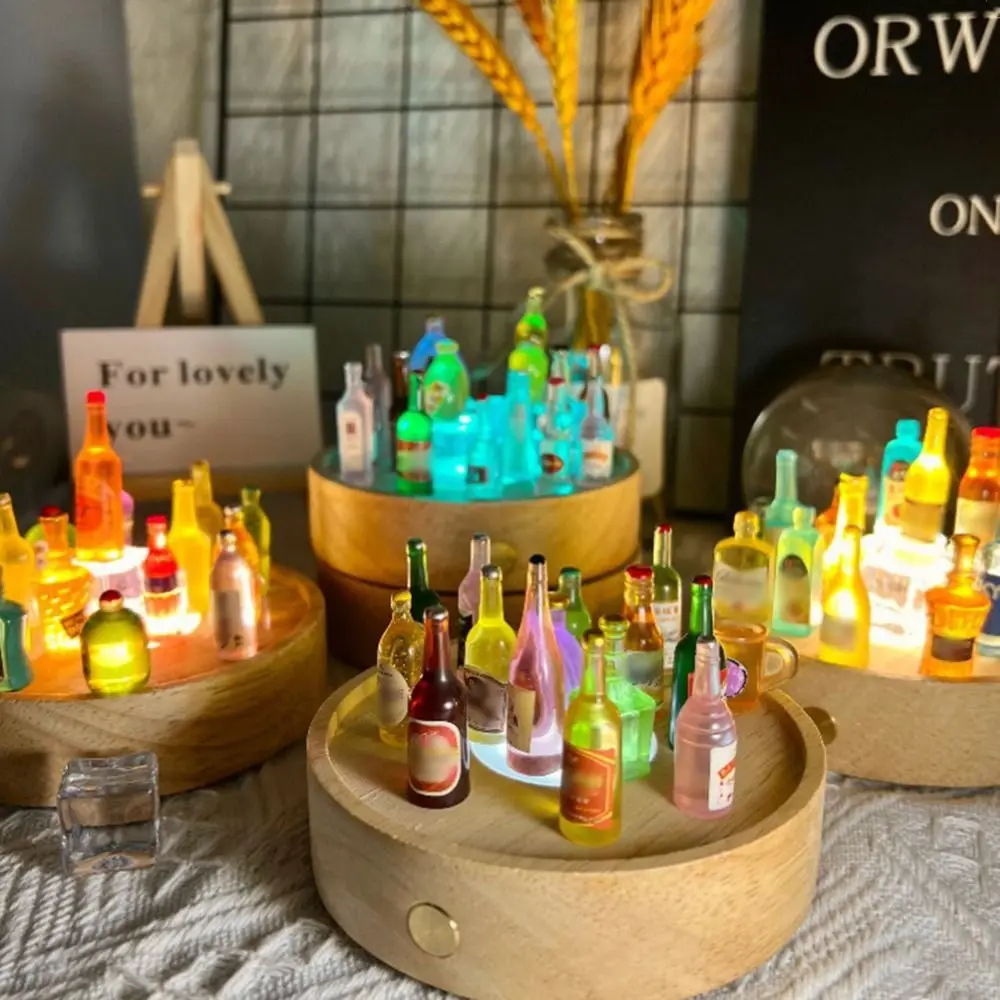 Round Wooden LED Light Base INS Multicolor LED Light Art Display Base Creativity Desktop Ornaments USB Display Night Lamp Holder