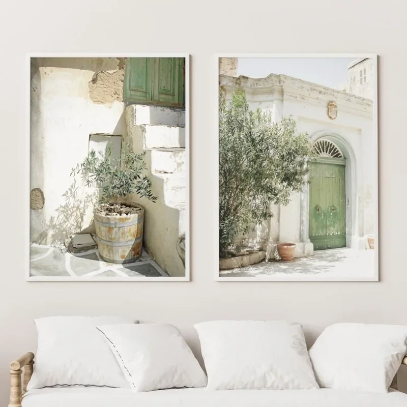 Canvas Painting 2pcs frameless 2pcs/set Italy Malta Olive Tree City Photography Canvas Print Poster Modern Minimalist Art Style
