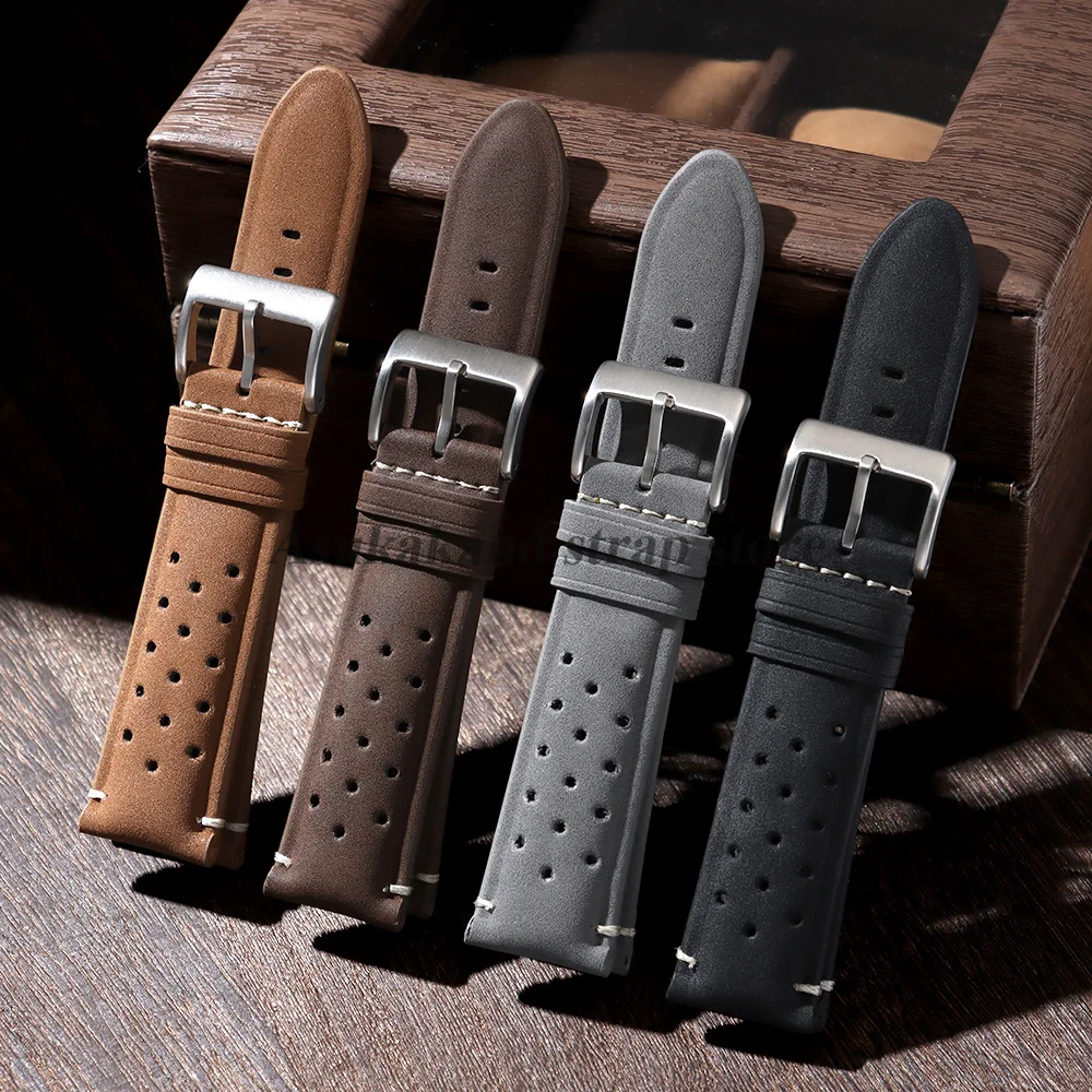 Matte Vintage Breathable Leather Watch Strap 18mm 20mm 22mm for Seiko for Rolex Cowhide WatchBand for Omega Men Women Bracelets