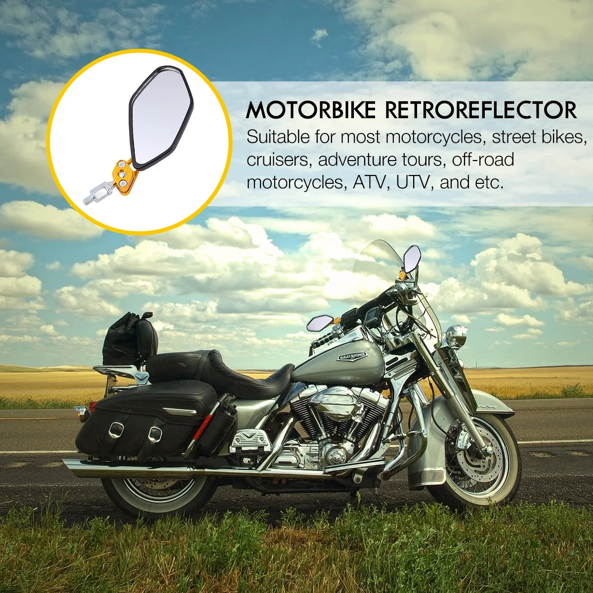 

Motorcycle Rearview Mirror 360°Rotated Adjustable Retroreflector Broad Vision Suitable For Bikes Cruisers Off Road ATV UTV