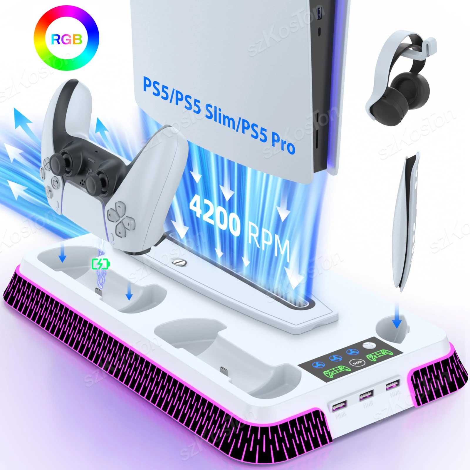 ps5-pro-ps5-slim用縦置き冷却スタンド、ゲーム機、コントローラー充電器、冷却ファン、playstation-5アクセサリー