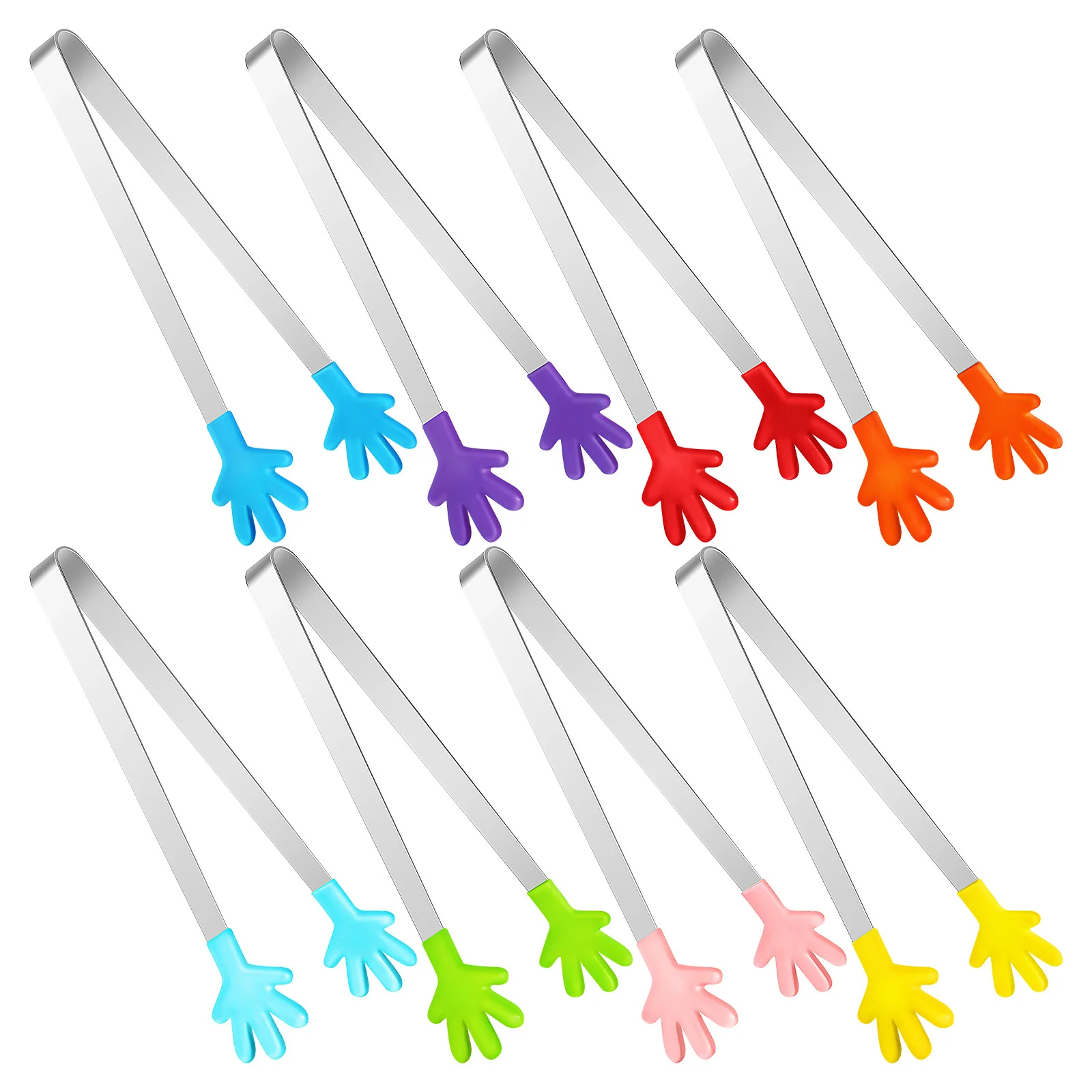 8 Stücke Lebensmittelzange Mini Bunte Silikonkopf Edelstahl Küche Servieren Zucker Süße Zange für Picknick Buffet Grill