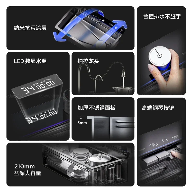 

Stainless Steel Sink Large Single Sink Multifunctional Kitchen Vegetable Basin Dishwashing Sink Undercounter Basin R10