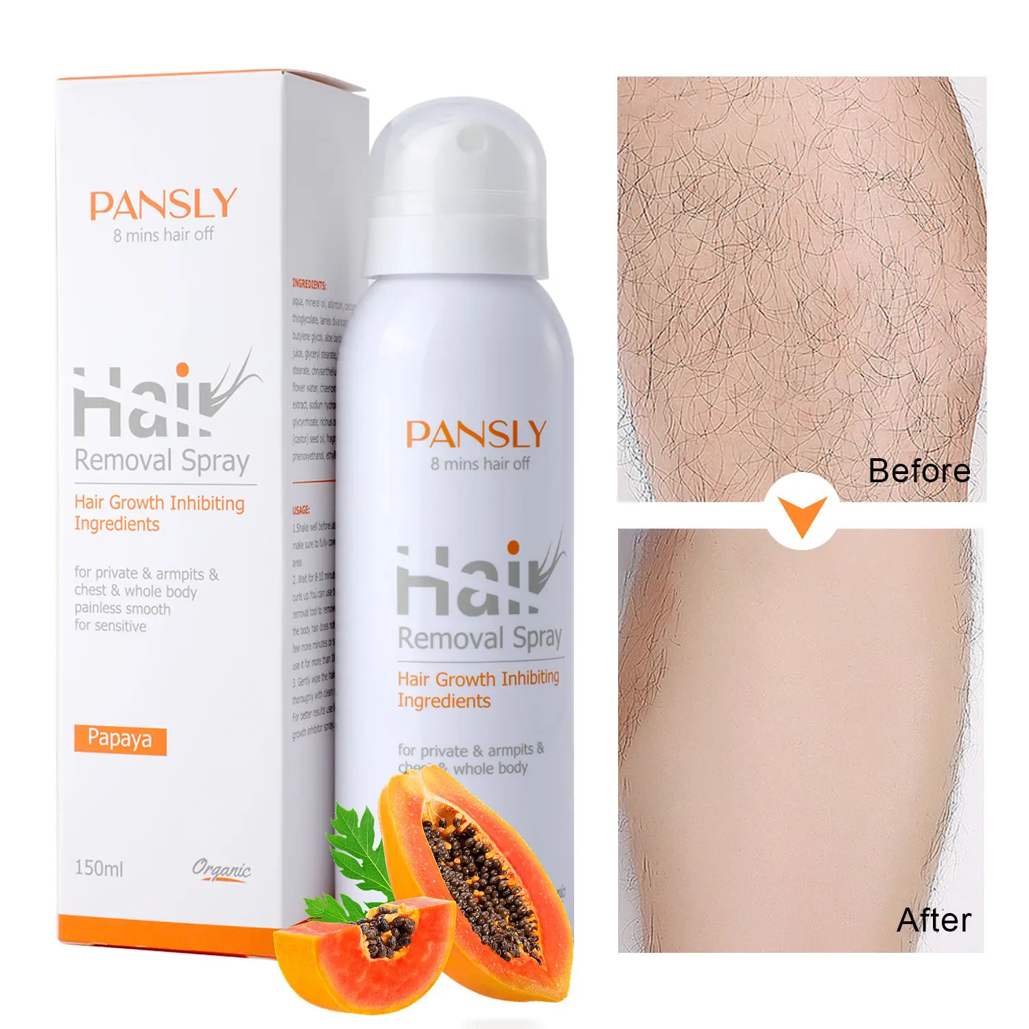 8 Minutes Fast Hair Removal Spray 150ML Painless Permanent Depilatory Arm Armpit Leg Hair Growth Inhibitor Remover for Men Women