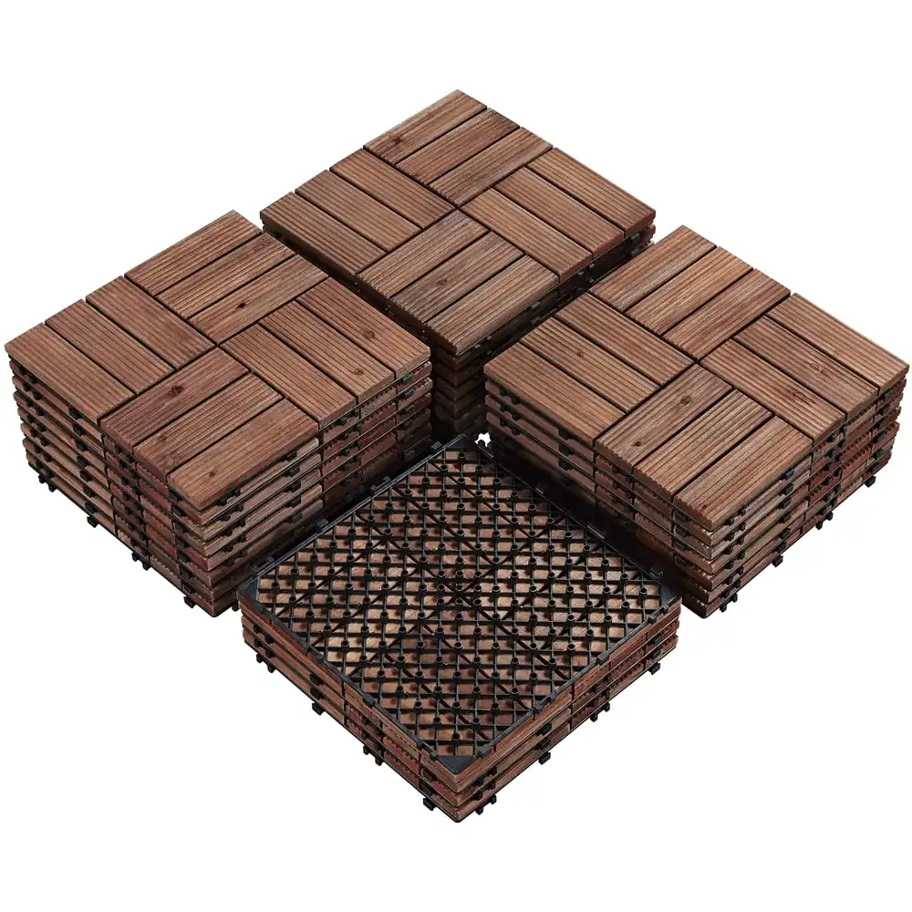 

SmileMart 12” x 12” Interlocking Wood Flooring Tiles for Deck, Pack of 27, Brown