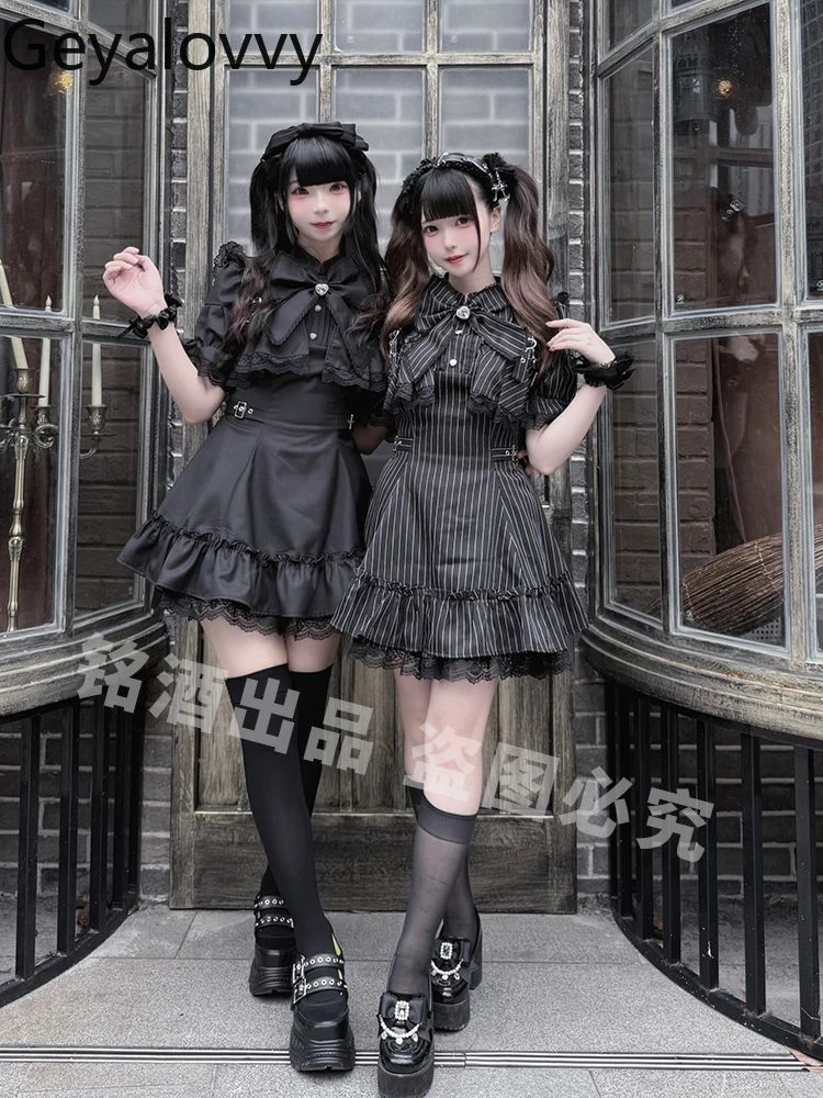 

Y2k Subculture Mass-produced Mine Suit Summer New Sweet Girl Lace Edge Slim-fitting Short-sleeved Dress and Shorts Two-piece Set