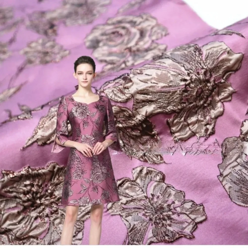 

Metal Wire Brocade Jacquard Fabric Peony Patterned Woven Dress Windbreaker Suit European Brand Fashion Design Wholesale Cloth