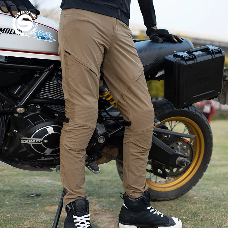 SFK Khaki Men\'s Motorcycle Riding Pants Summer Breathable Moto Trousers Motocross Race Matching CE Protection Gears Accessories