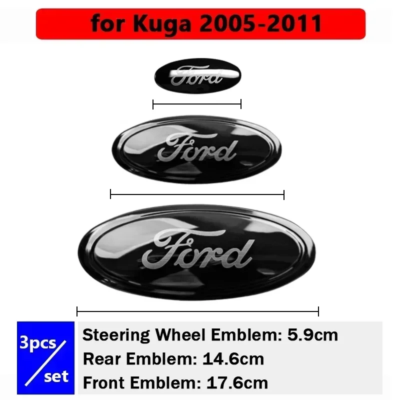 3pcs Car Front Emblem Rear Logo Steering Wheel Sticker For Ford Focus Territory Explorer Taurus Edge Escort Escape Mondeo Sedan view 4