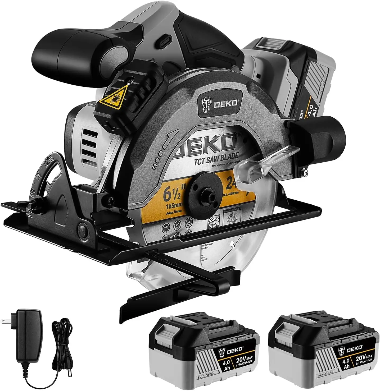 20V Cordless Circular Saw with 6.5-Inch Blade, 4500 RPM, Includes 2 Batteries and Charger for Efficient Cutting