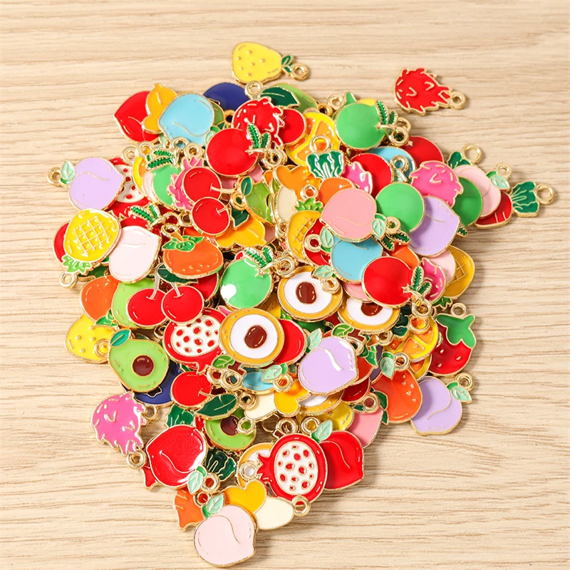 10 Stück Niedliche Gemischte Frucht-Anhänger aus Emaille, Lebensmittel-Motive: Pfirsich, Orange, Kirsche, für Schmuckherstellung, Halsketten, Ohrringe, DIY-Bastelgeschenk – Detail 5