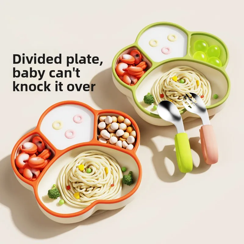 

Popular baby meal plate with compartments, bear paw silicone bowl, infant self-feeding training plate, children's suction cup ta
