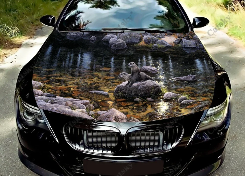 

Виниловые наклейки на капот автомобиля с изображением животных и выдры, виниловая пленка, наклейки на крышку двигателя, универсальная защитная пленка на капот автомобиля