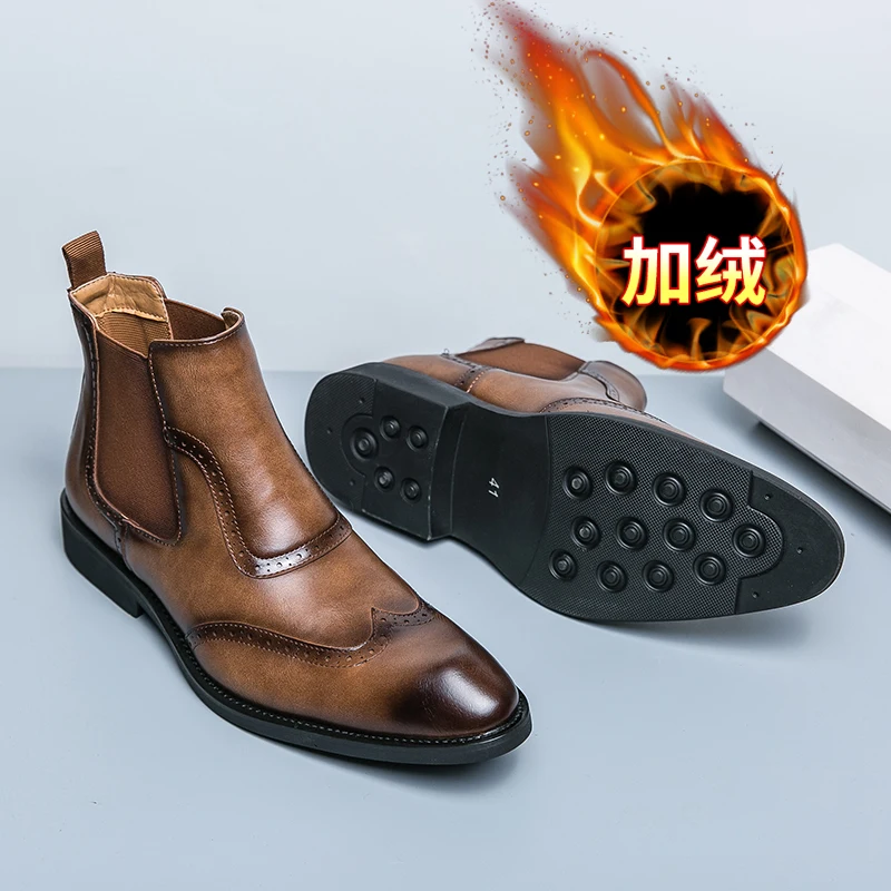 Men Casual British Style Short High-Top Shoe Fashion Man Classic Business Soft Leather Chelsea Boots Fashion Pointed Ankle Boots