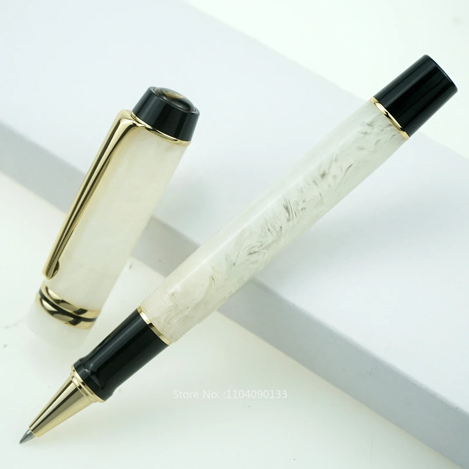 Kaigelu 316 Celluloid White Rollerball Pen Ink Pen with Refill, Beautiful Marble Pattern Writing Gift Pen for Office Business