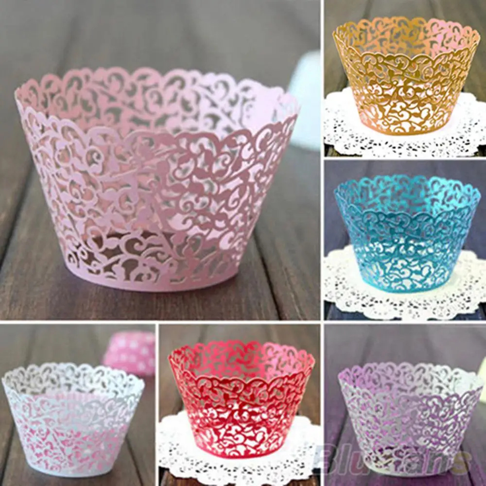 12pcs Hollow Out Cupcake Liners Paper Cup Cake Baking Cup Muffin Cases Wedding Birthday Baby Shower Vine Decor Wrap Cupcake Case