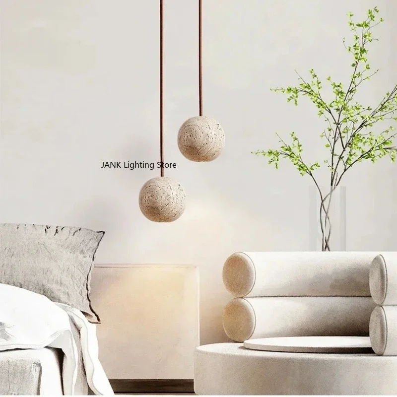 Nordic pietra naturale gialla stile Wabi Sabi comodino camera da letto sala da pranzo piccola luce rotonda illuminazione a sospensione creativa minimalista