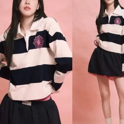 한국 MARDI 금고은 동일 스타일 롱슬리브 티셔츠 가을 겨울 신상 남녀 공용 체크 패턴 플립カラー POLO 셔츠