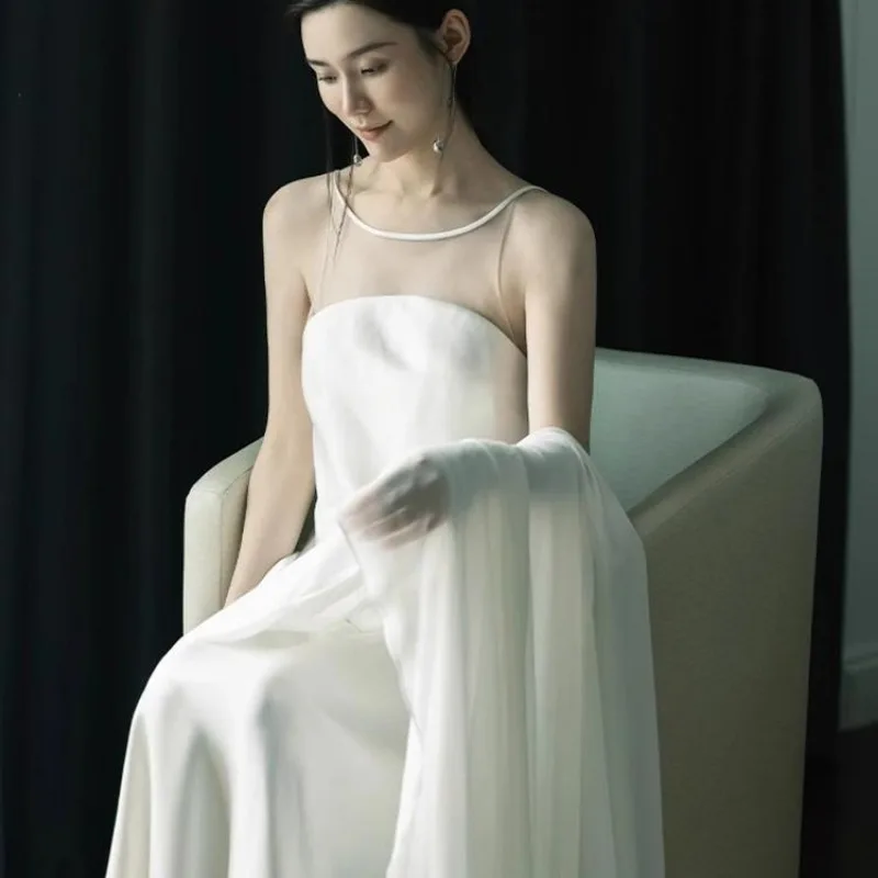 

New Chinese Style Morning Gown, Light Wedding Dress,female Bride Engagement Dress,simple French Light Wedding Dress, White Dress