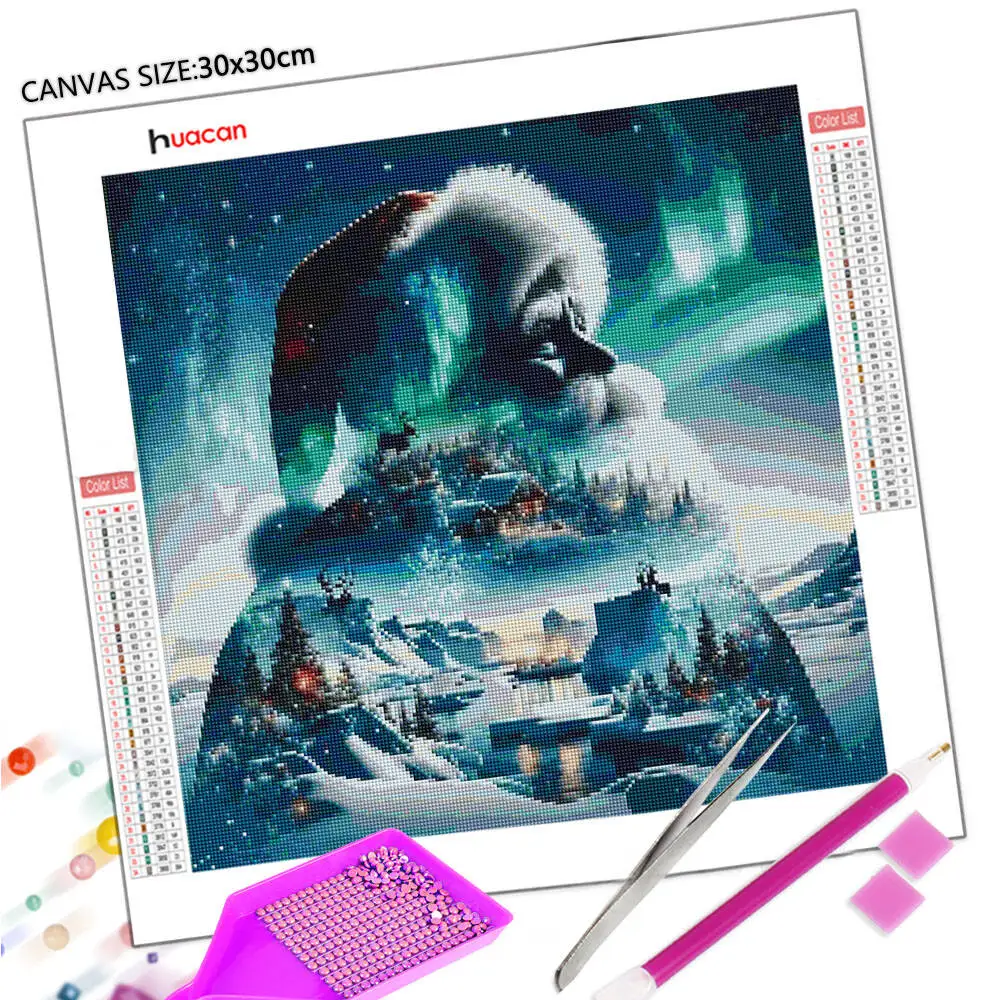 Huacan Diamond Painting Kit Santa Claus 5D DIY Diamond Embroidery Winter Landscape Handmade Art Home Decoration