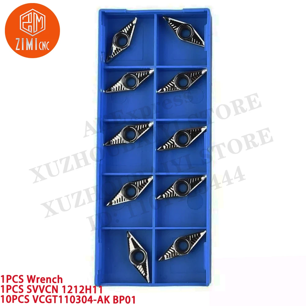1 قطعة SVVCN1212H11 حامل أداة تحويل مخرطة CNC مقاس 12 مم +10 قطع VCGT110304-AK حشوات كربيد أداة CNC معدنية أداة قطع ميكانيكية