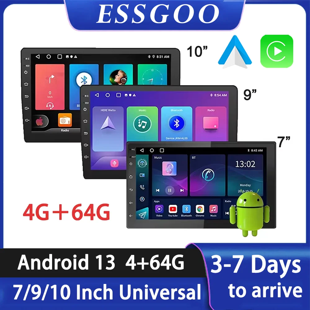 

ESSGOO Android 13 Car Radio 2 Din Apple Carplay Automotive Multimedia Player GPS Android Auto 2.5D IPS Screen RDS DSP Car Stereo