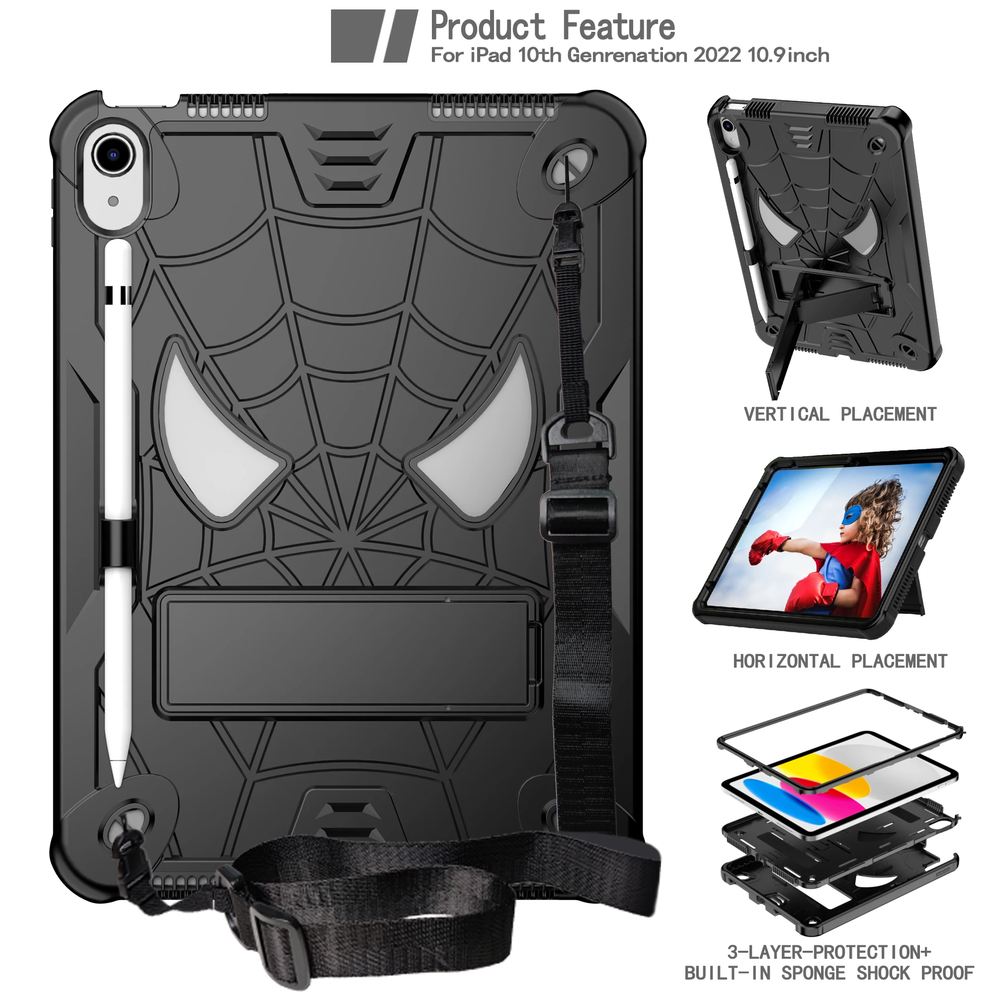 For Apple IPad 10th Gen 2022 Pro 11 10.2in 7th 8th 9th 2021 Air 3 4 5 10.9 Kids Stand Cover for IPad Mini7  Tablet Fundas Spider