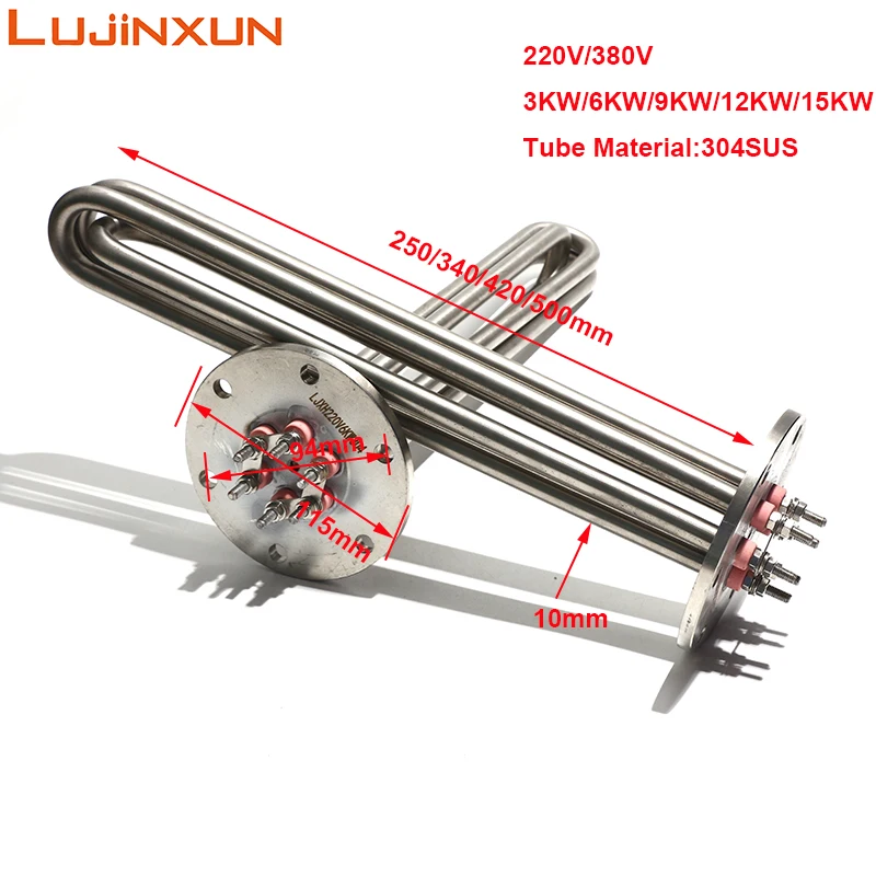 LUJINXUN Heating Element 115mm Flange Electric Heater Tube 3-12KW Thermal Oil Heating Pipe Boiler/Water Tank Heat Rod 220V/380V