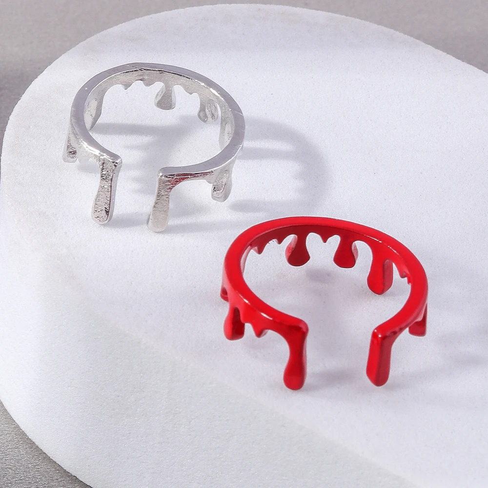 Aihua 2 teile/satz Neue Einfache Retro Flüssigkeit Metall Ring Sets Offene Einstellbare Finger Ring Scary Red Blutige Halloween Schmuck Geschenke – Detail 5
