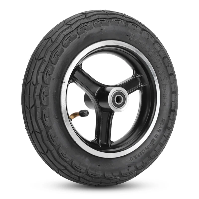 

10 Inch Rubber Inflatable Electric Scooter Tire Aluminium Alloy Front Wheel Hub Symmetric Figure Tyre Without Gas