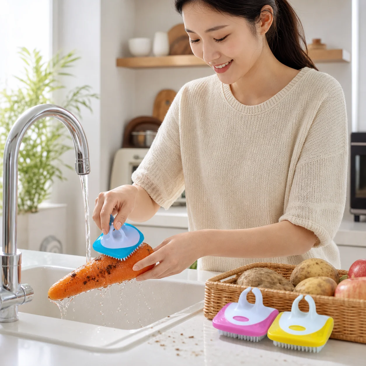 Kitchen Sink Produce Scrubber Mini Vegetable Cleaning Brush Nylon Bristles for Home Picnic Prep Potato Carrot Washing Tool