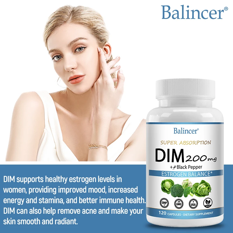 DIM Supplement 200mg Diindolylmethane - Maintains Hormonal Balance with Estrogen for Menopause and Mid-life