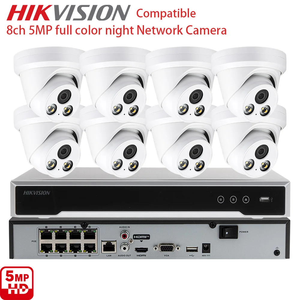 

8-канальная IP-система видеонаблюдения 5 МП с 8-канальным NVR, 2 HDD, DS-7608NI-Q2/8P для домашней видеозаписи