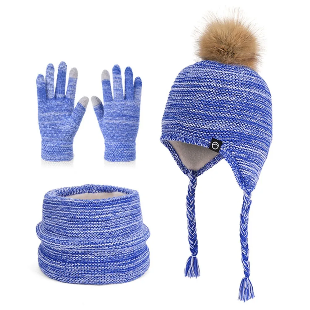 

Fashion Warm Winter Hat Scarf Gloves Set Windproof Toddler Bonnet Soft Thicken Scarf Cap Kids