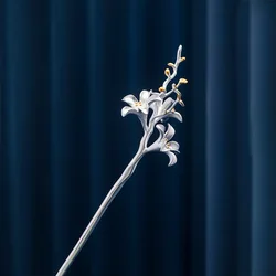 Original Design 925 Silver Lily Flower Hairpin Simplicity Cheongsam Hair Accessories Tiara Exquisite Pin Banquet Jewelry