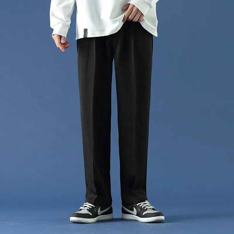 

Мужские повседневные брюки на осень-зиму в гонконгском стиле, свободные, с широкими штанинами, прямого кроя, для отдыха