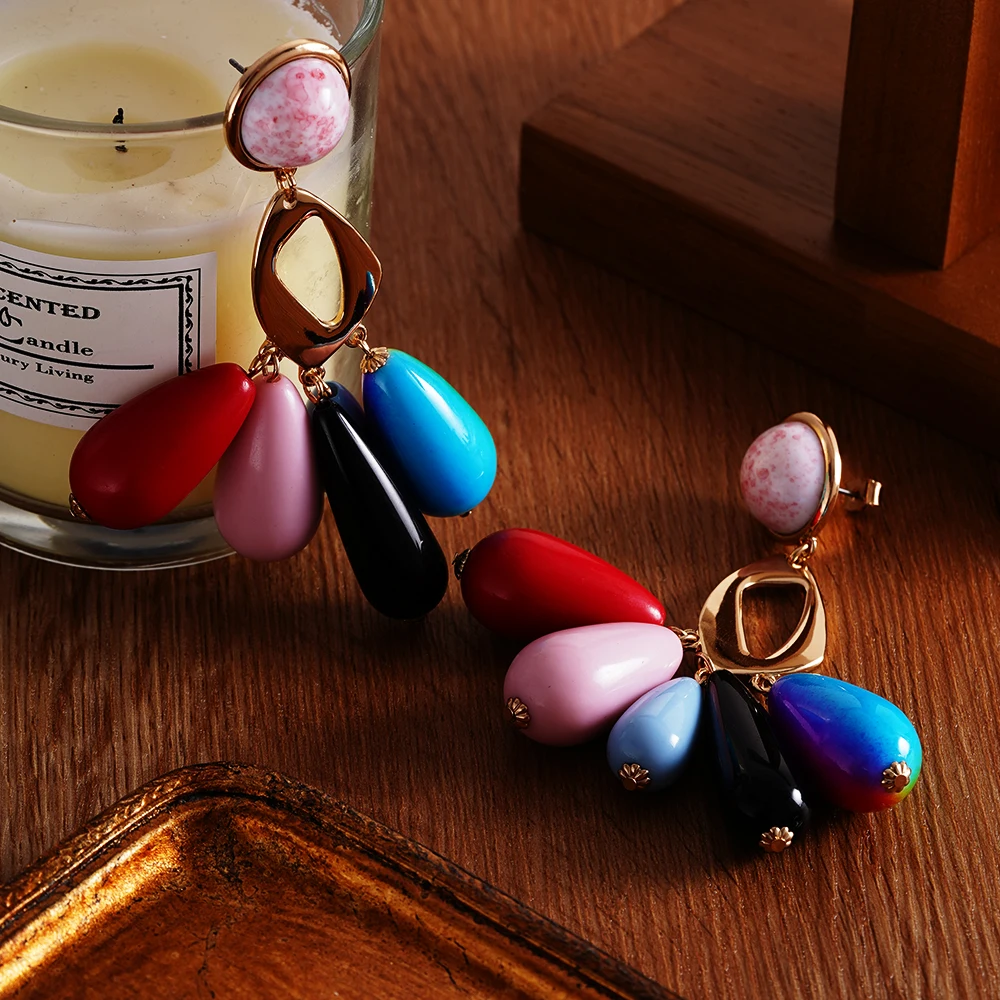 

Modern Bohemian Teardrop Earrings for Women Jaspers Red Pink Colors Women Irregular Cracked Natural Blue Stone Dangle Jewelry