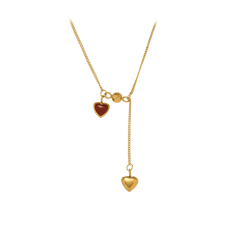 Cciris Rum Red Heart Fringe Necklace French Vintage Dainty Titanium Steel Gold Plated Minimalist Layering Jewelry for Women