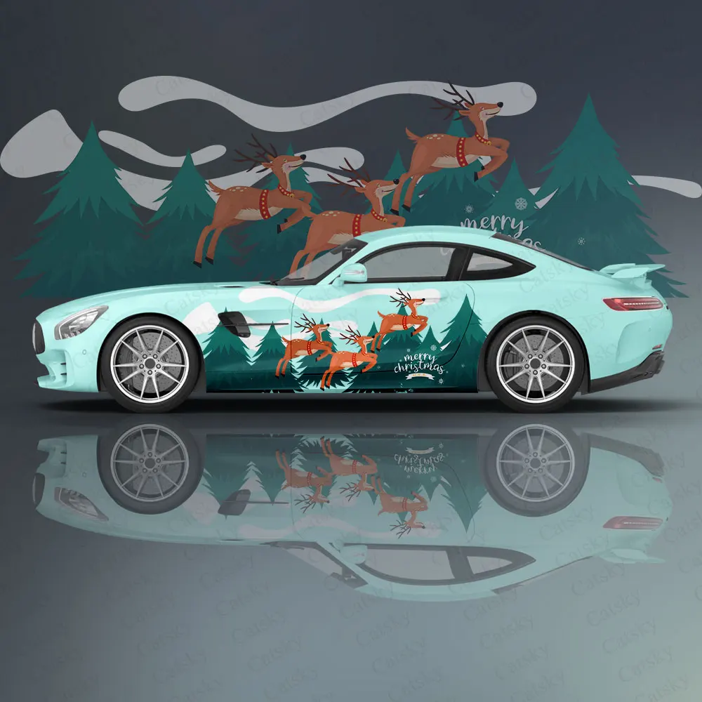 

Christmas Gingerbread Elk Car Vinyl Wraps Decal Self-adhesive PVC Sticker Suitable for Trucks SUV Decor Auto Accessories Gift