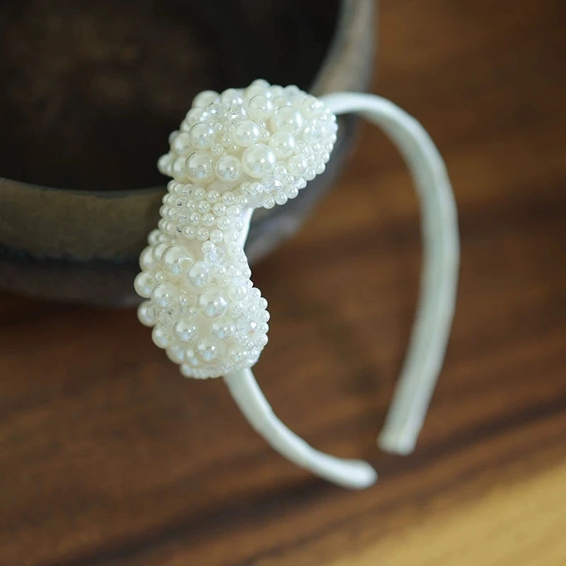 

Hair Clasp Diamond Pearl Bow Headband Children Pearls Bow Hair Accessories Girls Handmade Hairband Children Exquisite Hairpiece