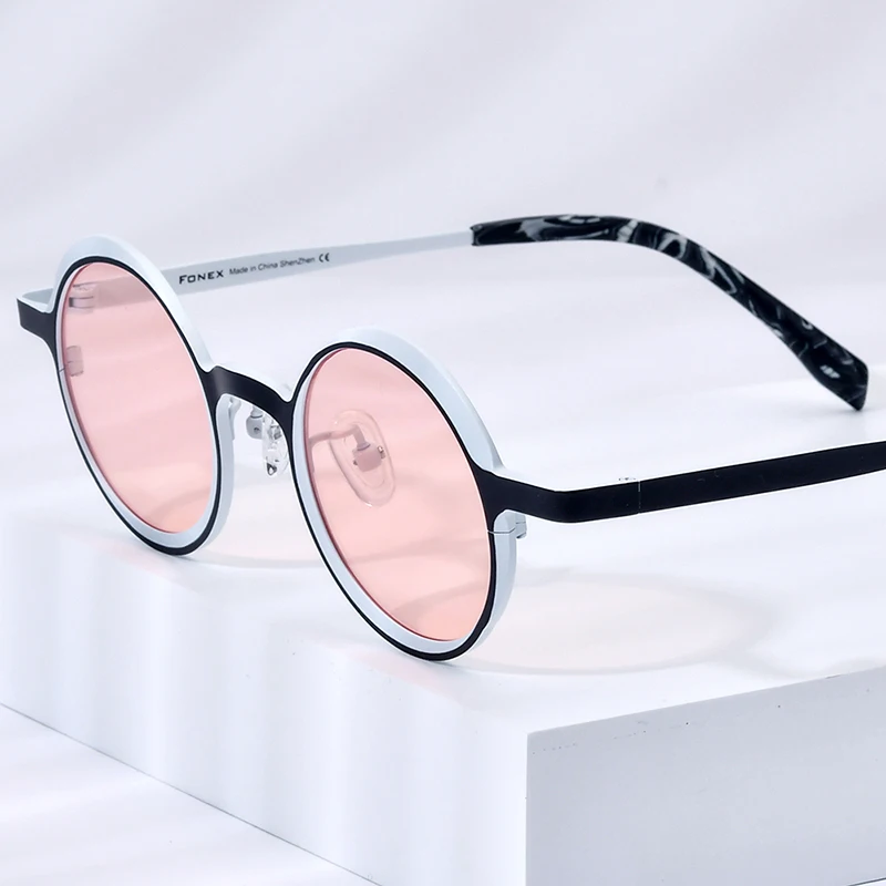 FONEX Titanium Sunglasses Men Brand Design Retro Round Polarized Sun Glasses Women Vintage Japanese Polarized Shades 85774