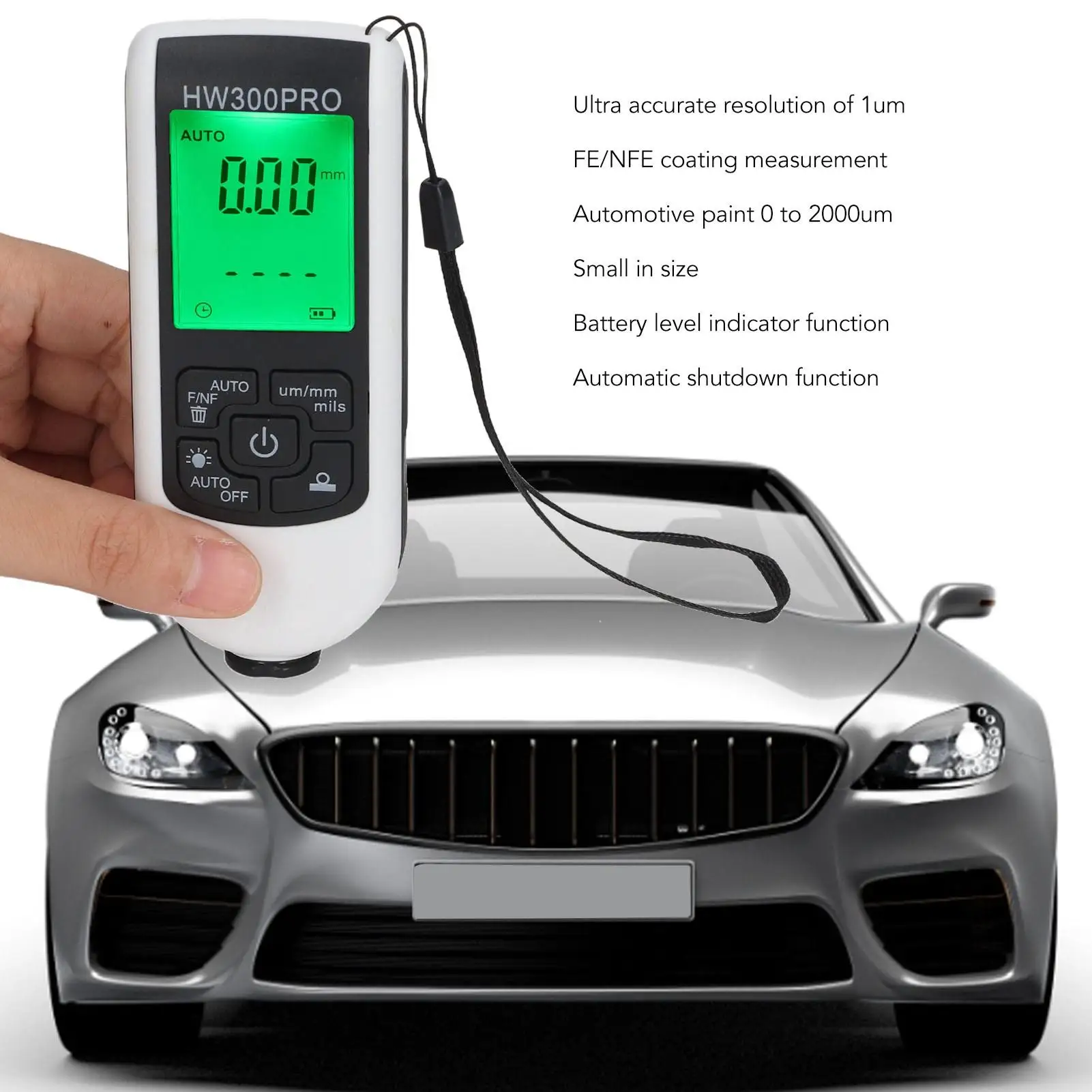 مقياس سمك الطلاء الرقمي ABS مع حبل محمول وظيفة الإغلاق التلقائي طلاء الطلاء للخارجية باللون الأبيض