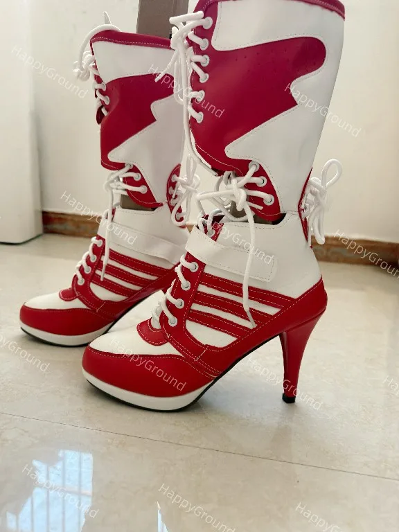 Quinn Laarzen Schoenen Cosplay Volwassen Vrouw Vermomming Rood Zwart Halloween Carnaval Party Laarzen