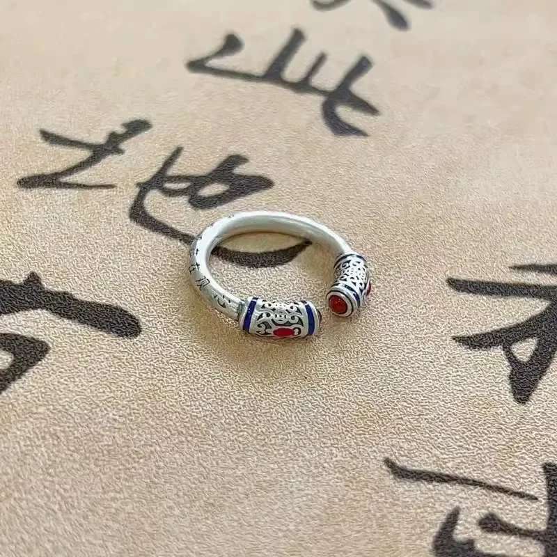 Buddhastone Silver Color Vintage Heart Sutra Lady Vintage Palace Style Country Fashion Luxury High Fashion Open Ring Jewelry